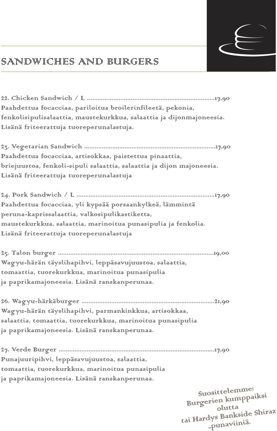 Lisänä friteerattuja tuoreperunalastuja 24. Pork Sandwich / L.