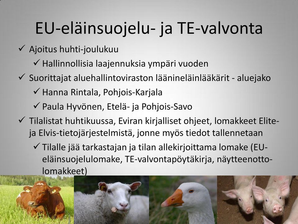 Tilalistat huhtikuussa, Eviran kirjalliset ohjeet, lomakkeet Eliteja Elvis-tietojärjestelmistä, jonne myös tiedot