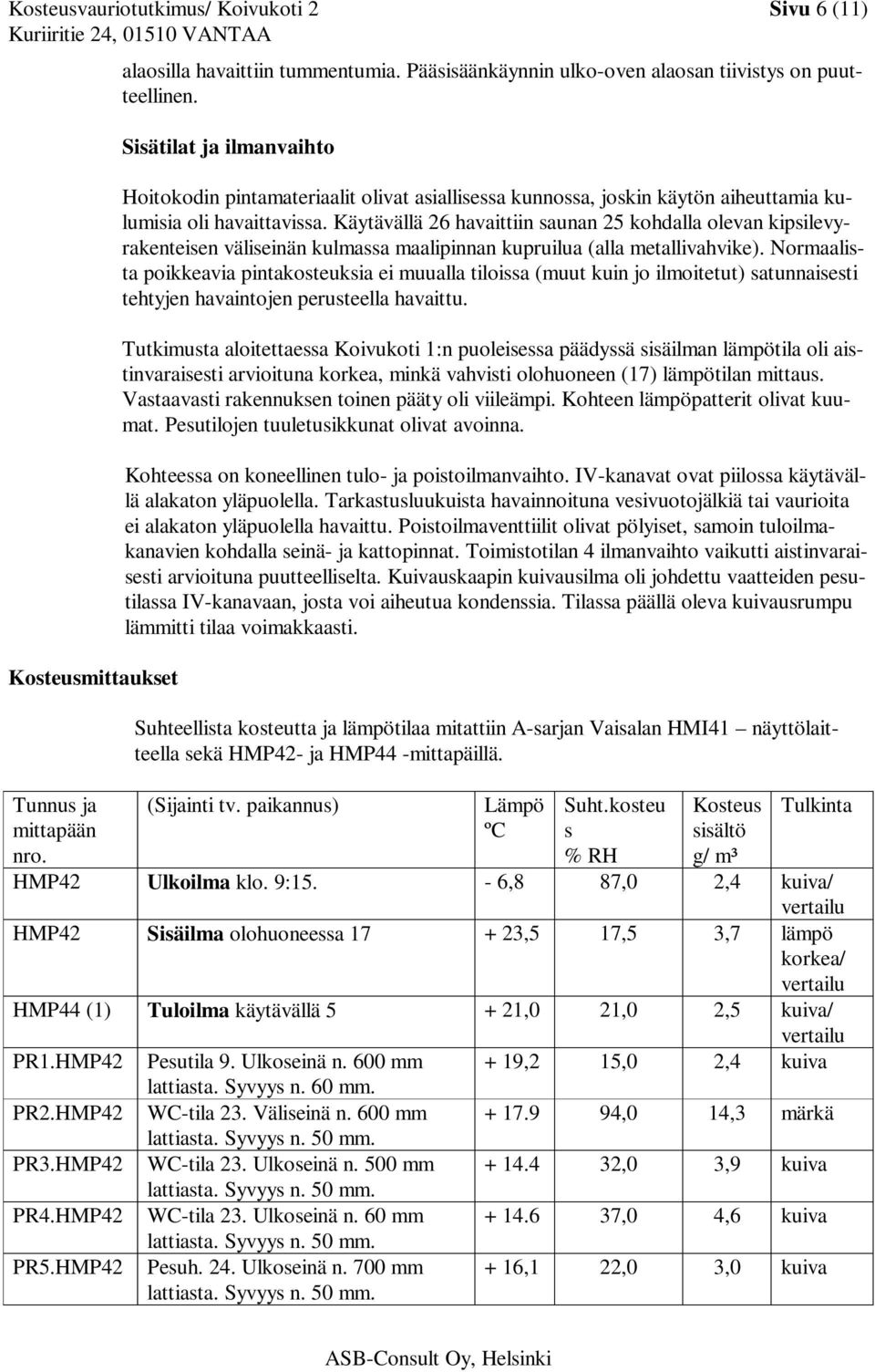 Käytävällä 26 havaittiin saunan 25 kohdalla olevan kipsilevyrakenteisen väliseinän kulmassa maalipinnan kupruilua (alla metallivahvike).