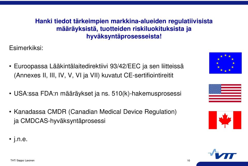 Euroopassa Lääkintälaitedirektiivi 93/42/EEC ja sen liitteissä (Annexes II, III, IV, V, VI ja VII) kuvatut