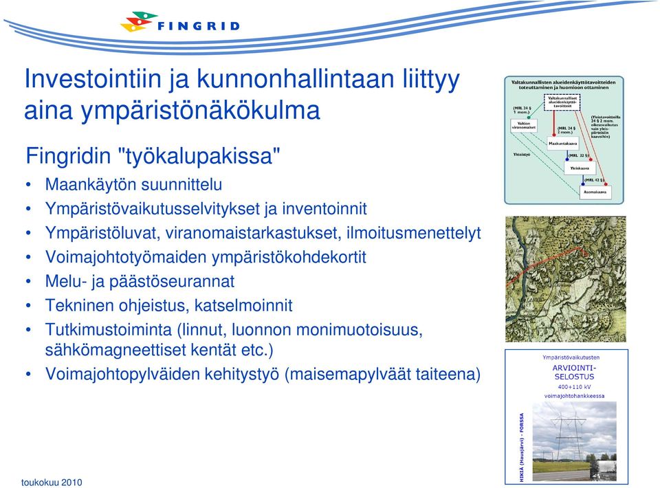 Voimajohtotyömaiden t id ympäristökohdekortit k tit Melu- ja päästöseurannat Tekninen ohjeistus, katselmoinnit