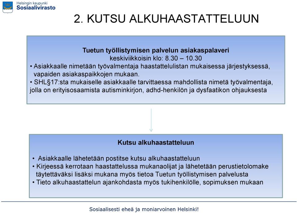 SHL 17:sta mukaiselle asiakkaalle tarvittaessa mahdollista nimetä työvalmentaja, jolla on erityisosaamista autisminkirjon, adhd-henkilön ja dysfaatikon ohjauksesta Kutsu