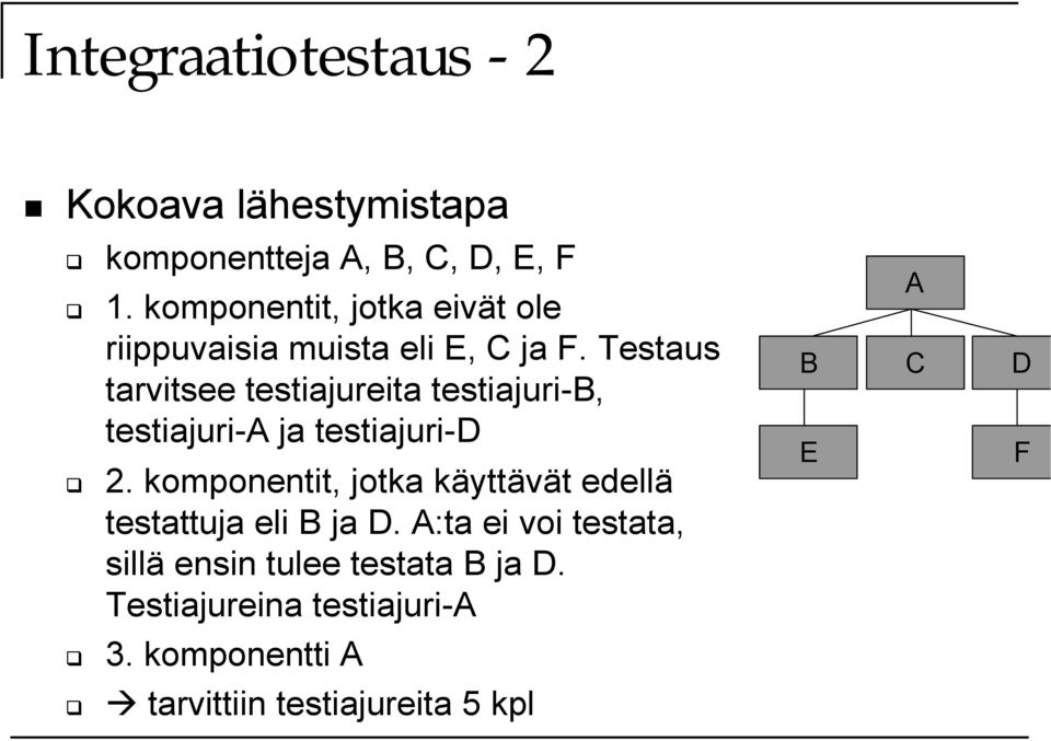 Testaus tarvitsee testiajureita testiajuri-b, testiajuri-a ja testiajuri-d 2.