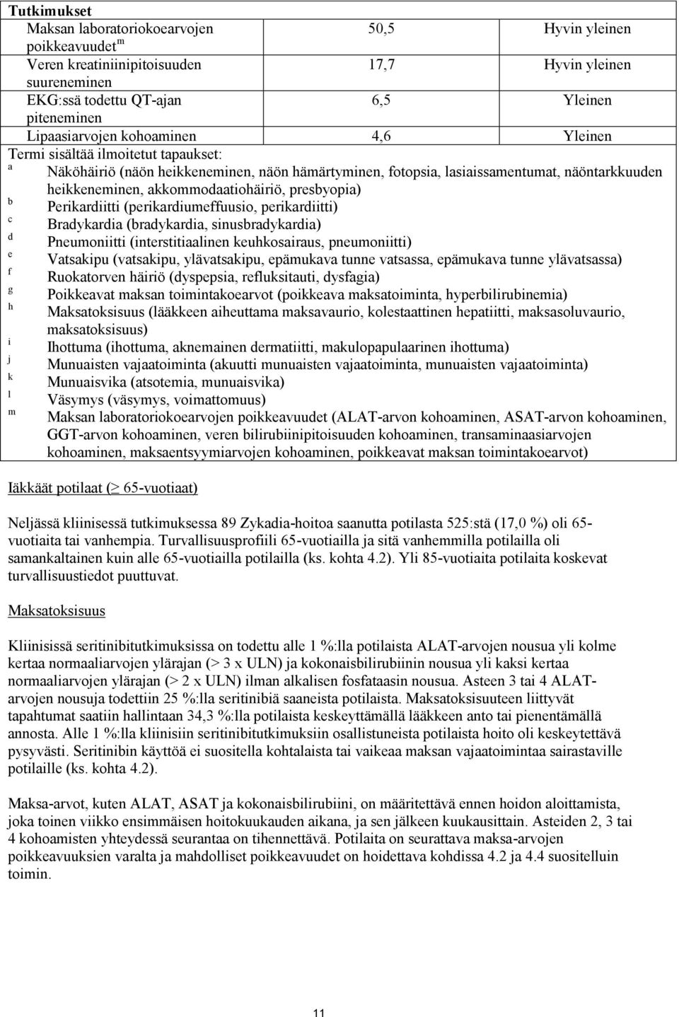 presbyopia) b Perikardiitti (perikardiumeffuusio, perikardiitti) c Bradykardia (bradykardia, sinusbradykardia) d Pneumoniitti (interstitiaalinen keuhkosairaus, pneumoniitti) e Vatsakipu (vatsakipu,