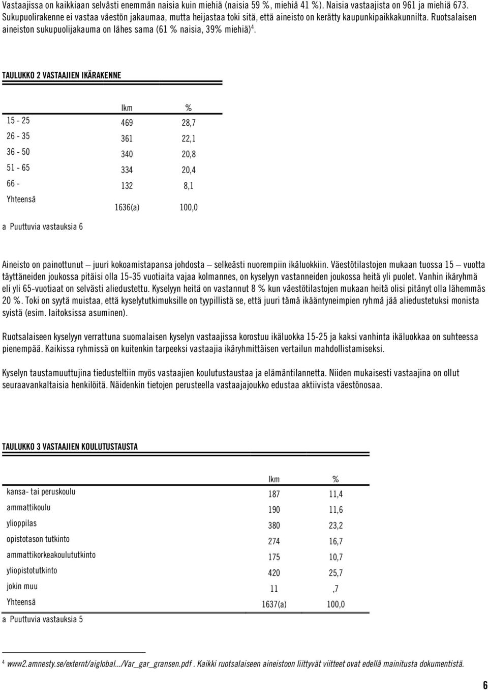 Ruotsalaisen aineiston sukupuolijakauma on lähes sama (61 % naisia, 39% miehiä) 4.