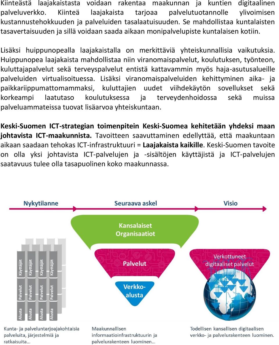 Se mahdollistaa kuntalaisten tasavertaisuuden ja sillä voidaan saada aikaan monipalvelupiste kuntalaisen kotiin. Lisäksi huippunopealla laajakaistalla on merkittäviä yhteiskunnallisia vaikutuksia.