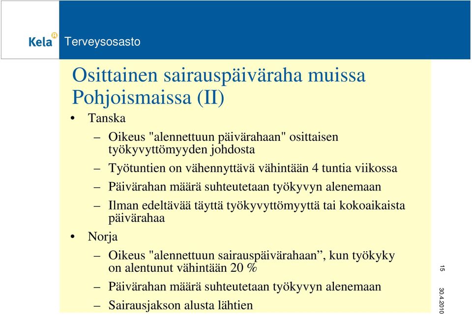 työkyvyn alenemaan Ilman edeltävää täyttä työkyvyttömyyttä tai kokoaikaista päivärahaa Norja Oikeus "alennettuun