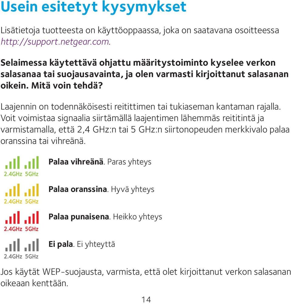 Laajennin on todennäköisesti reitittimen tai tukiaseman kantaman rajalla.