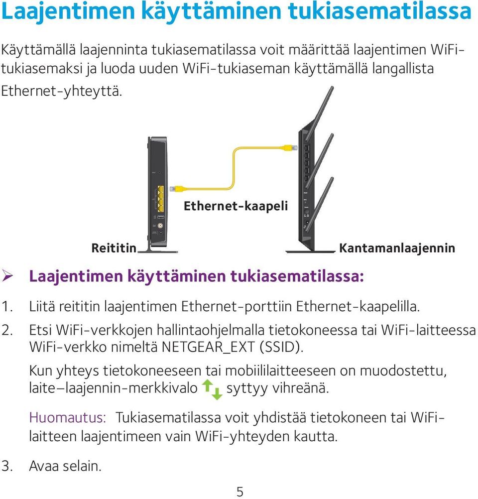 Etsi WiFi-verkkojen hallintaohjelmalla tietokoneessa tai WiFi-laitteessa WiFi-verkko nimeltä NETGEAR_EXT (SSID).