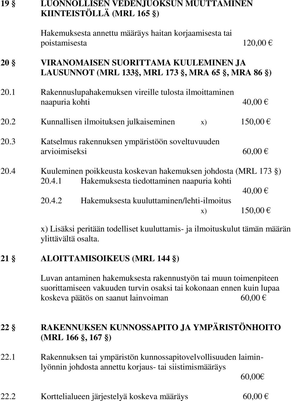 3 Katselmus rakennuksen ympäristöön soveltuvuuden arvioimiseksi 60,00 20.4 