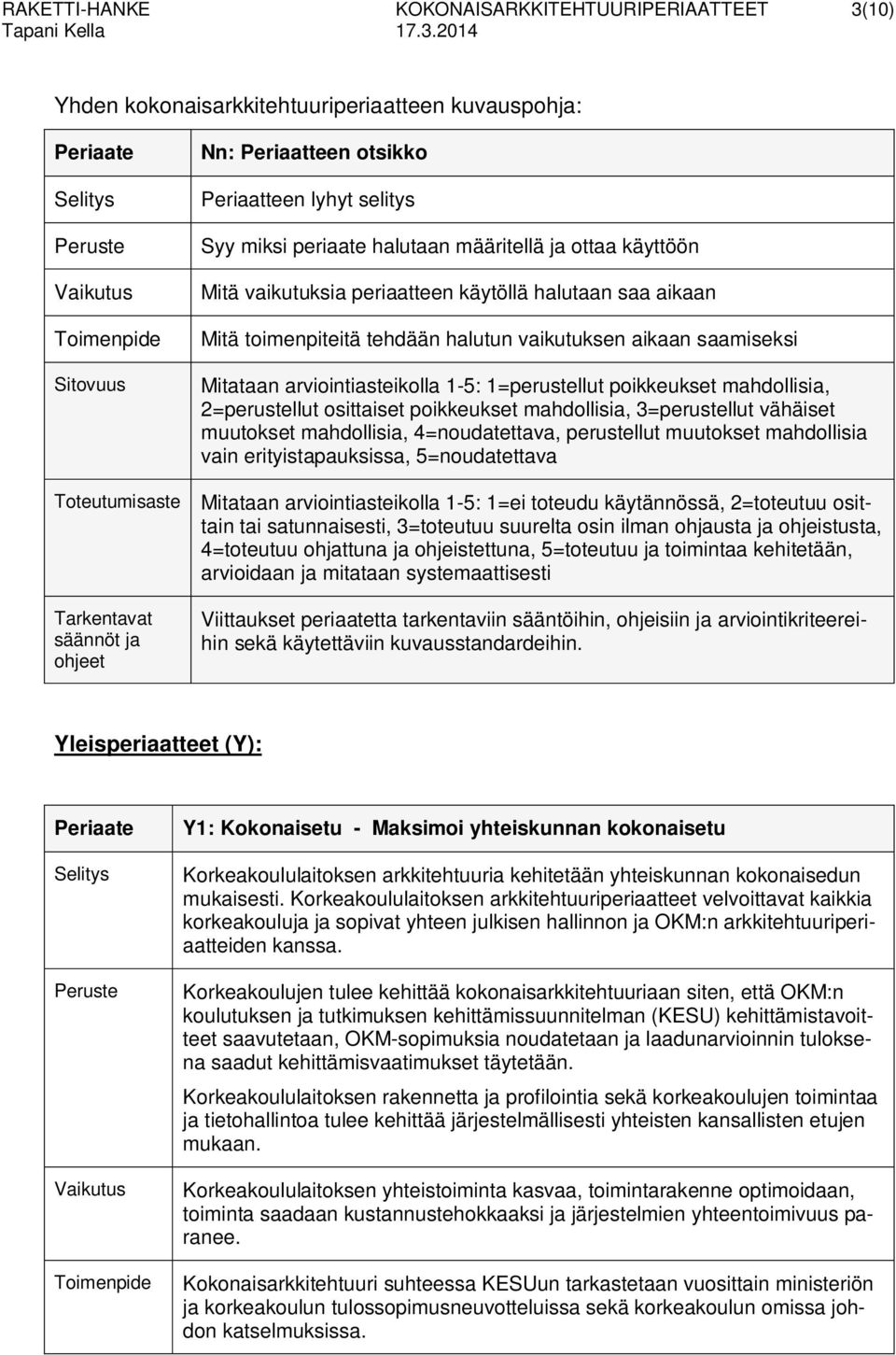 Mitataan arviointiasteikolla 1-5: 1=perustellut poikkeukset mahdollisia, 2=perustellut osittaiset poikkeukset mahdollisia, 3=perustellut vähäiset muutokset mahdollisia, 4=noudatettava, perustellut