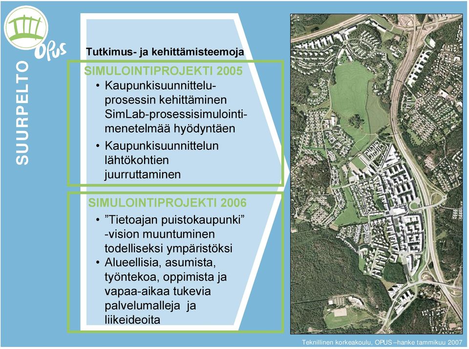 juurruttaminen SIMULOINTIPROJEKTI 2006 Tietoajan puistokaupunki vision muuntuminen todelliseksi