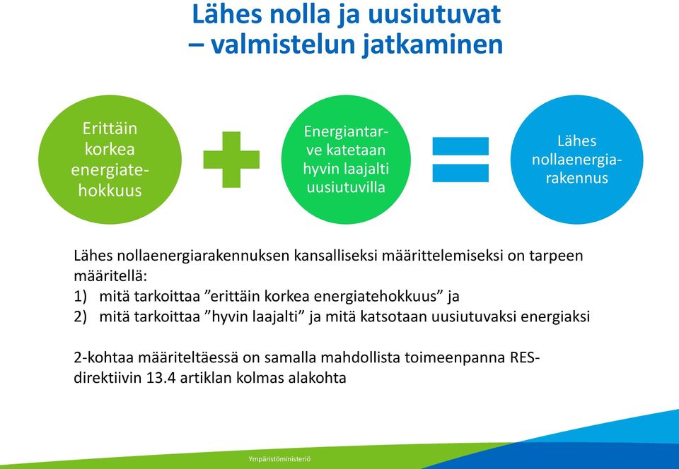 määritellä: 1) mitä tarkoittaa erittäin korkea energiatehokkuus ja 2) mitä tarkoittaa hyvin laajalti ja mitä katsotaan