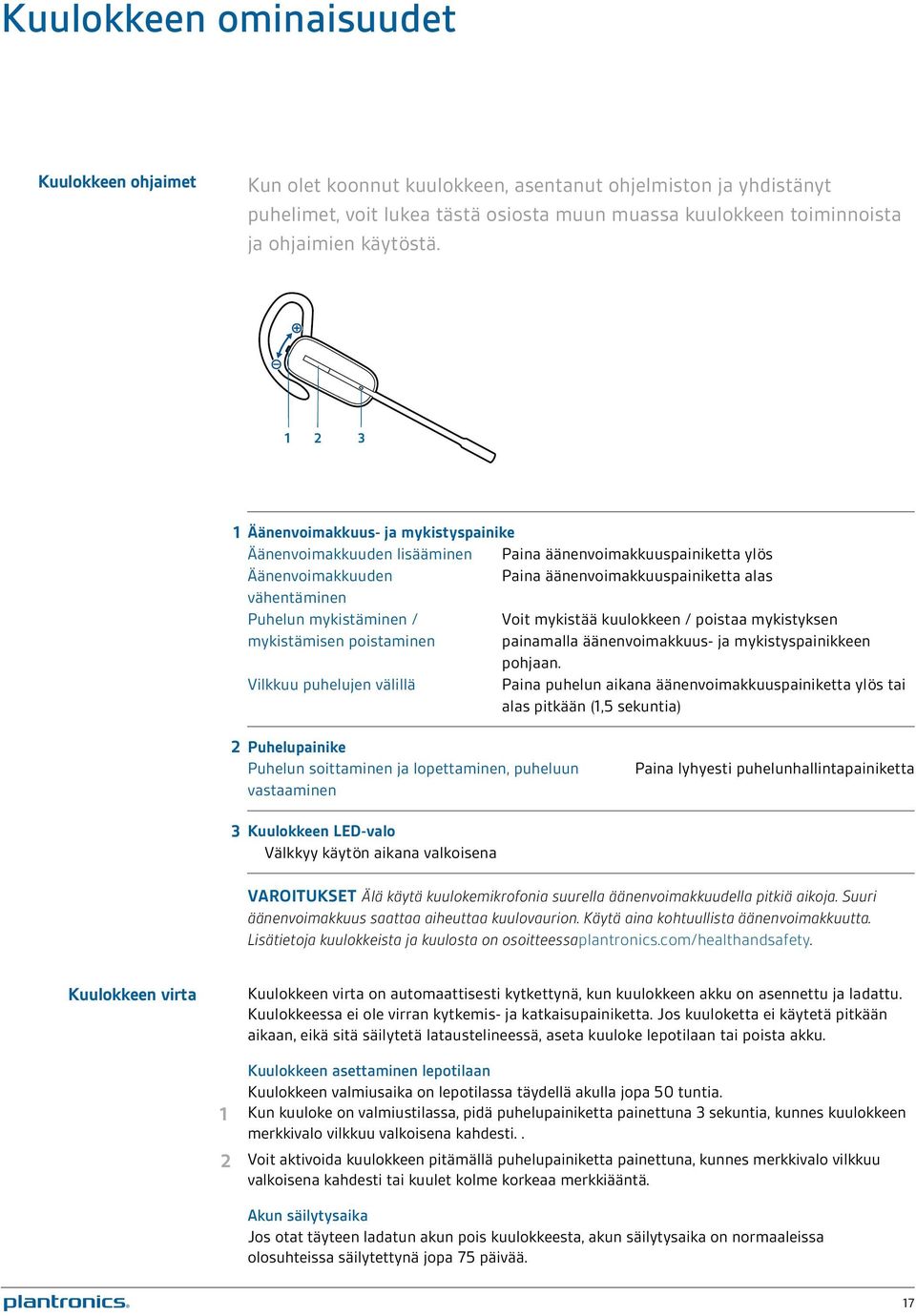 1 Äänenvoimakkuus- ja mykistyspainike Äänenvoimakkuuden lisääminen Paina äänenvoimakkuuspainiketta ylös Äänenvoimakkuuden Paina äänenvoimakkuuspainiketta alas vähentäminen Puhelun mykistäminen / Voit