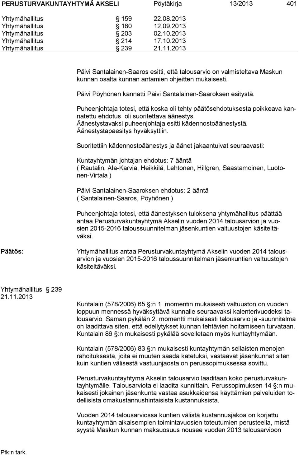 Puheenjohtaja totesi, että koska oli tehty päätösehdotuksesta poikkeava kanna tettu ehdotus oli suoritettava äänestys. Äänestystavaksi puheenjohtaja esitti kädennostoäänestystä.