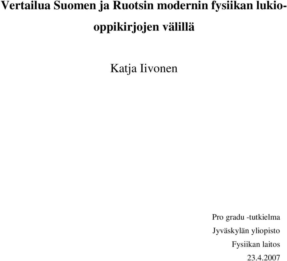 Katja Iivonen Pro gradu -tutkielma