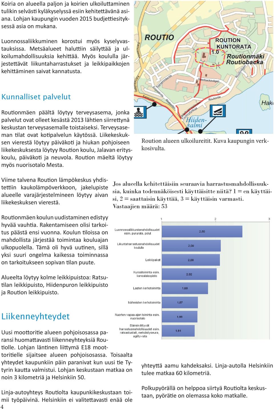 Myös koululla järjestettävät liikuntaharrastukset ja leikkipaikkojen kehittäminen saivat kannatusta.