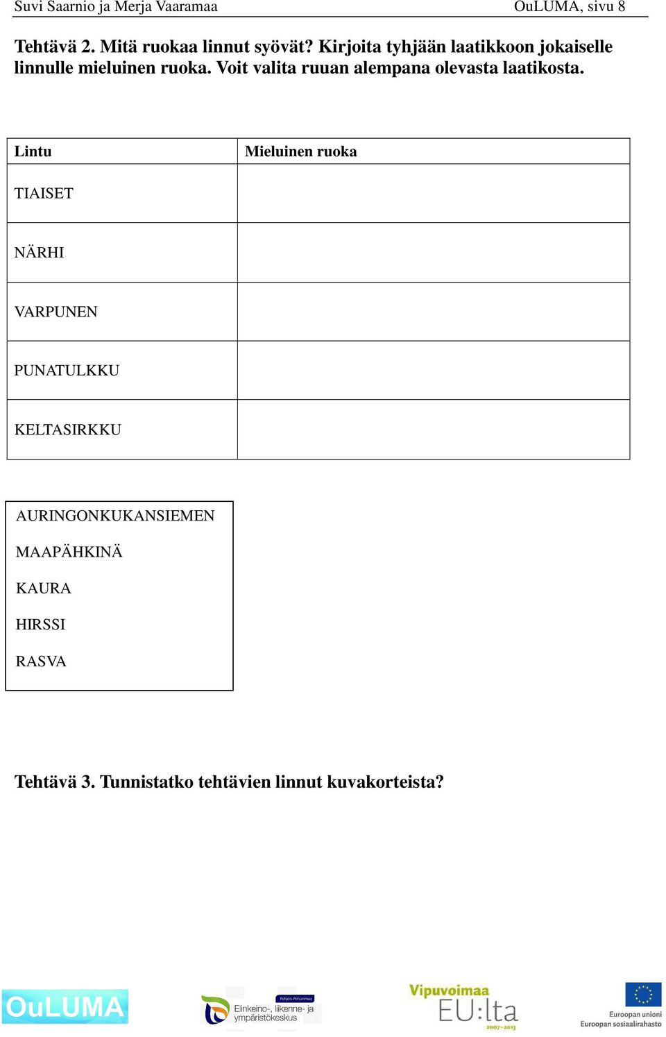 Voit valita ruuan alempana olevasta laatikosta.