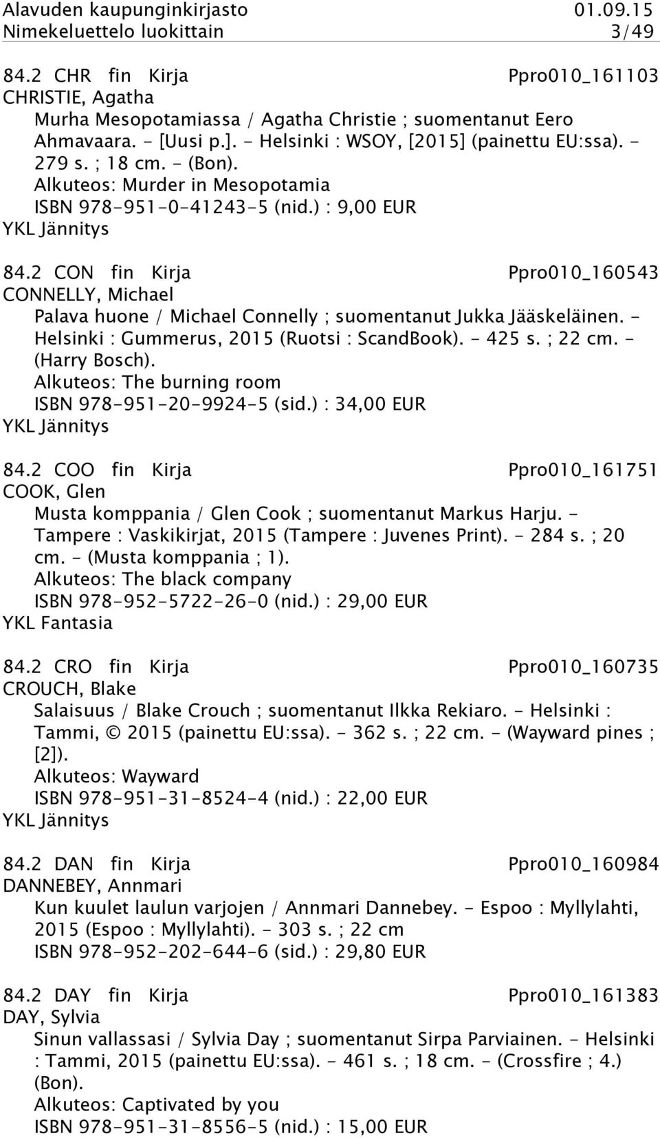 2 CON fin Kirja Ppro010_160543 CONNELLY, Michael Palava huone / Michael Connelly ; suomentanut Jukka Jääskeläinen. - Helsinki : Gummerus, 2015 (Ruotsi : ScandBook). - 425 s. ; 22 cm. - (Harry Bosch).