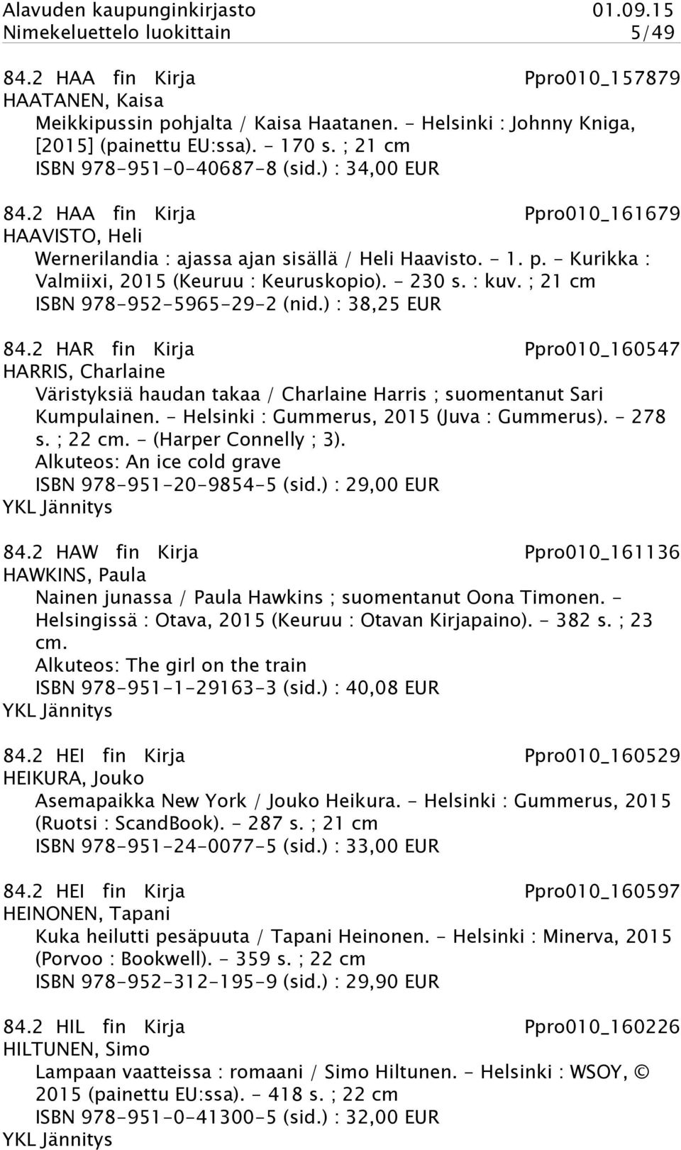 - Kurikka : Valmiixi, 2015 (Keuruu : Keuruskopio). - 230 s. : kuv. ; 21 cm ISBN 978-952-5965-29-2 (nid.) : 38,25 EUR 84.