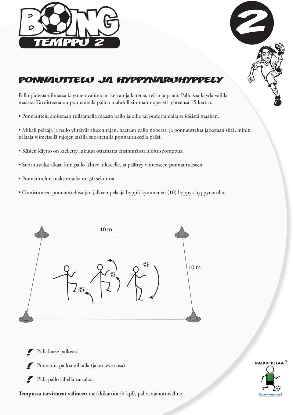 Mikäli pelaaja ja pallo ylittävät alueen rajan, haetaan pallo nopeasti ja ponnauttelua jatketaan siitä, mihin pelaaja viimeisellä rajojen sisällä suoritetulla ponnautuksella pääsi.