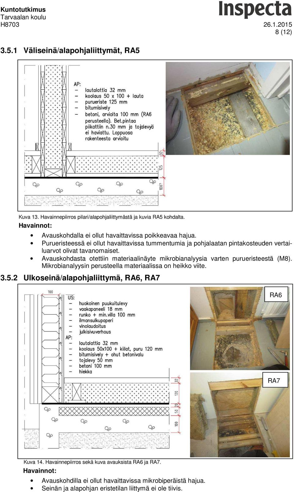 Purueristeessä ei ollut havaittavissa tummentumia ja pohjalaatan pintakosteuden vertailuarvot olivat tavanomaiset.