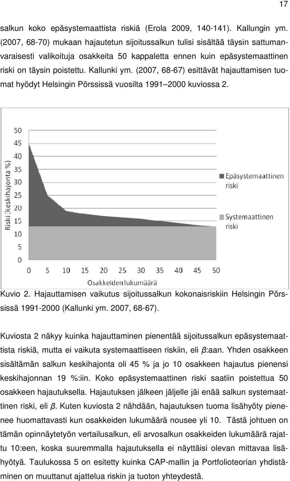 (2007, 68-67) esittävät hajauttamisen tuomat hyödyt Helsingin Pörssissä vuosilta 1991 2000 kuviossa 2. Kuvio 2.