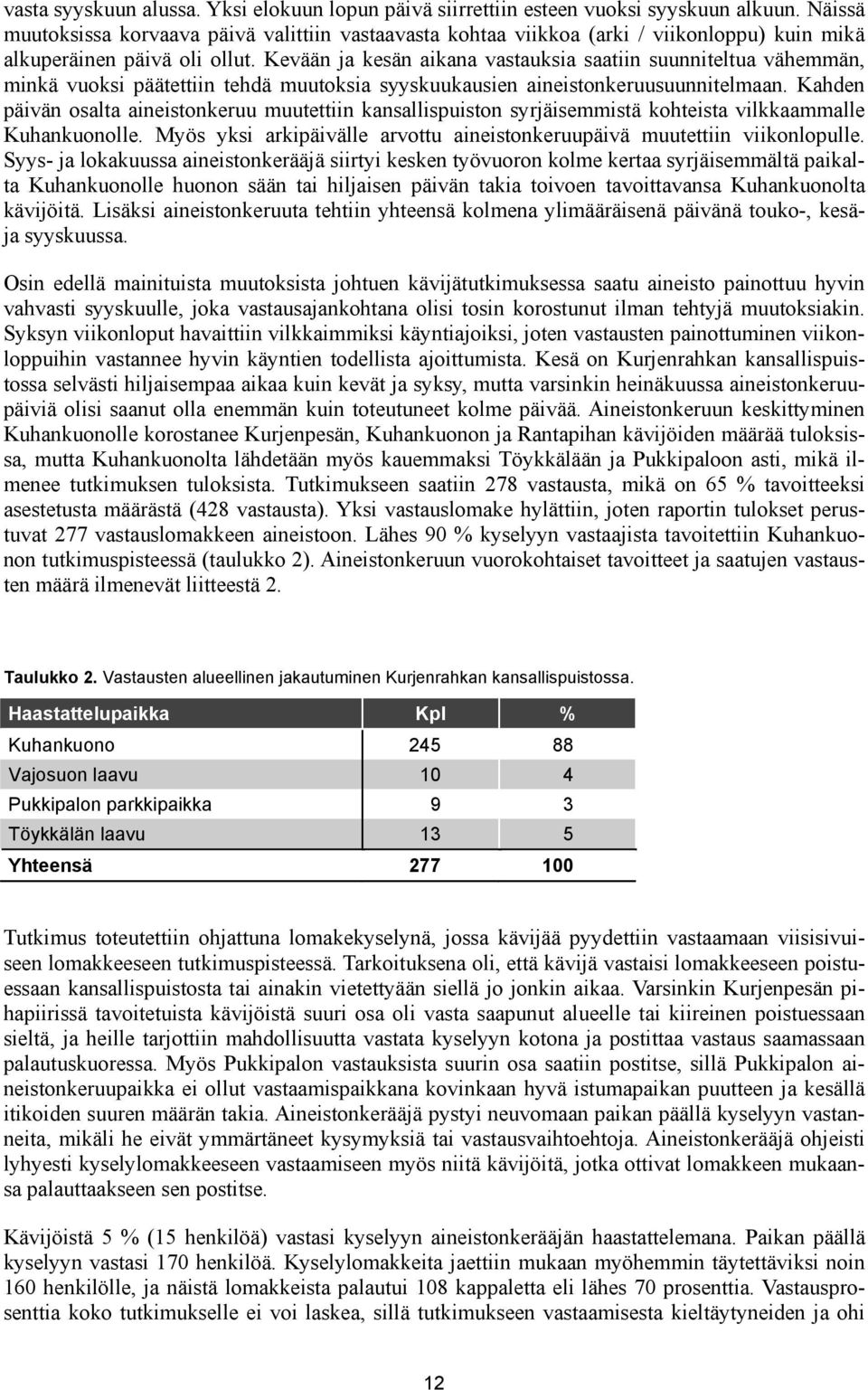 Kevään ja kesän aikana vastauksia saatiin suunniteltua vähemmän, minkä vuoksi päätettiin tehdä muutoksia syyskuukausien aineistonkeruusuunnitelmaan.