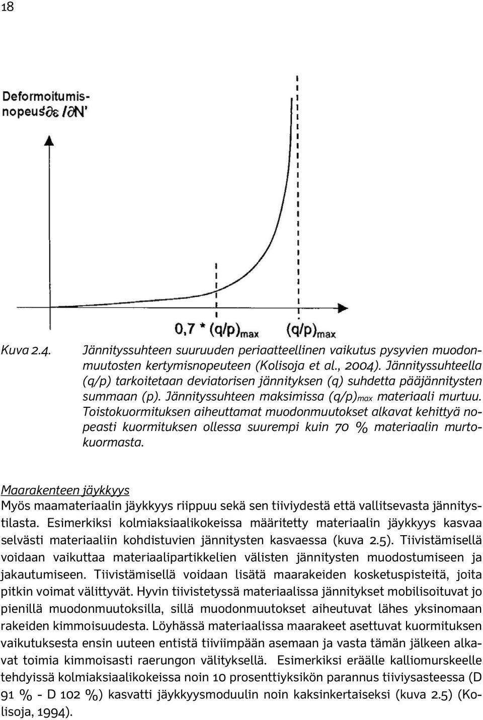 Toistokuormituksen aiheuttamat muodonmuutokset alkavat kehittyä nopeasti kuormituksen ollessa suurempi kuin 70 % materiaalin murtokuormasta.