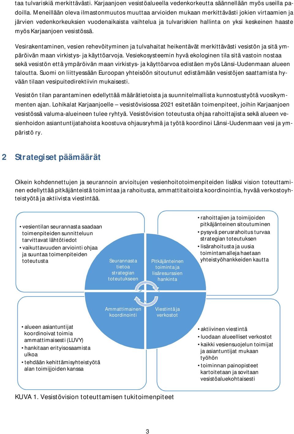 Karjaanjoen vesistössä. Vesirakentaminen, vesien rehevöityminen ja tulvahaitat heikentävät merkittävästi vesistön ja sitä ympäröivän maan virkistys- ja käyttöarvoja.