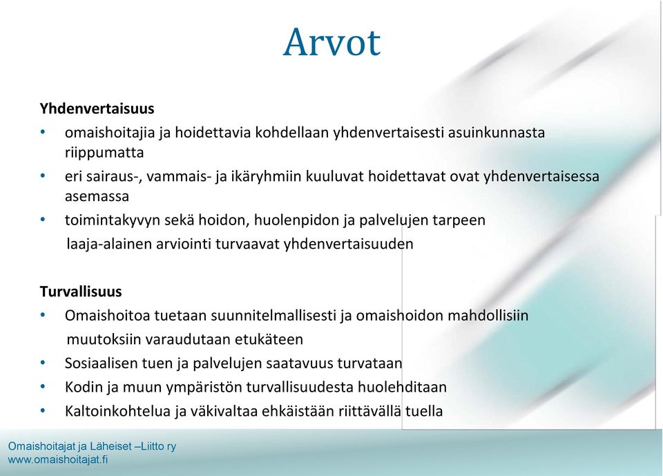 yhdenvertaisuuden Turvallisuus Omaishoitoa tuetaan suunnitelmallisesti ja omaishoidon mahdollisiin muutoksiin varaudutaan etukäteen Sosiaalisen