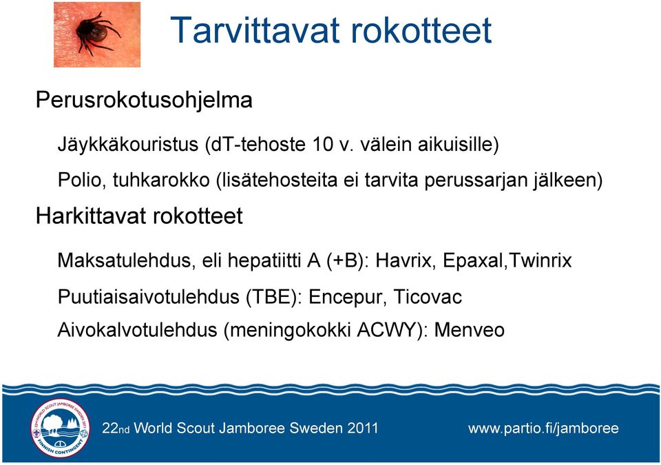 jälkeen) Harkittavat rokotteet Maksatulehdus, eli hepatiitti A (+B): Havrix,