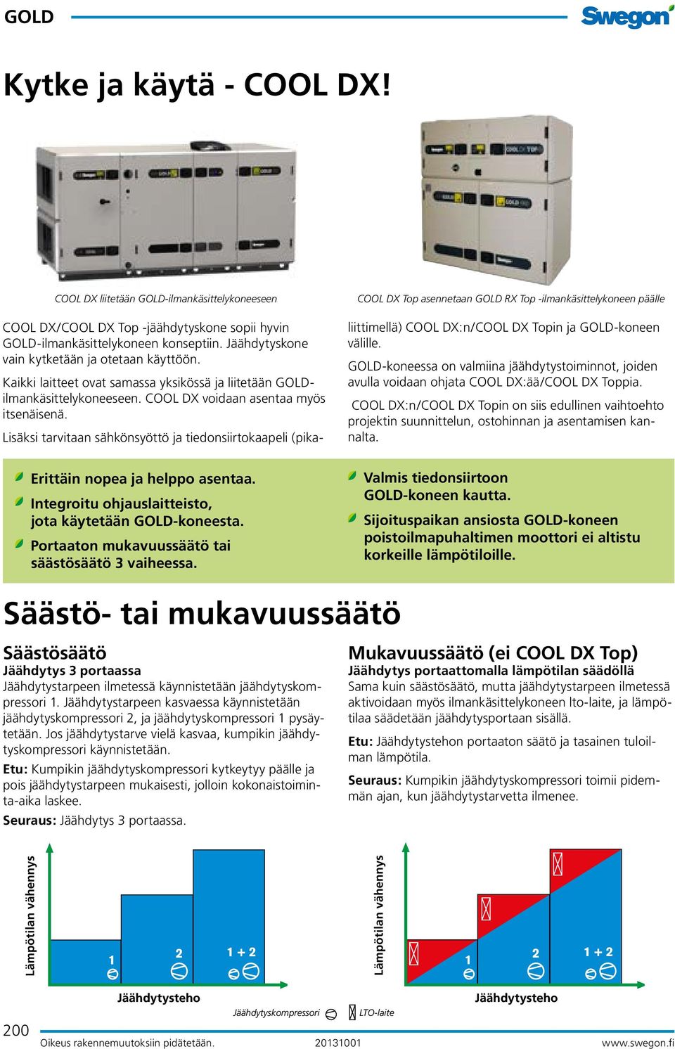 Jäähdytyskone vain kytketään ja otetaan käyttöön. Kaikki laitteet ovat samassa yksikössä ja liitetään GODilmankäsittelykoneeseen. COO DX voidaan asentaa myös itsenäisenä.