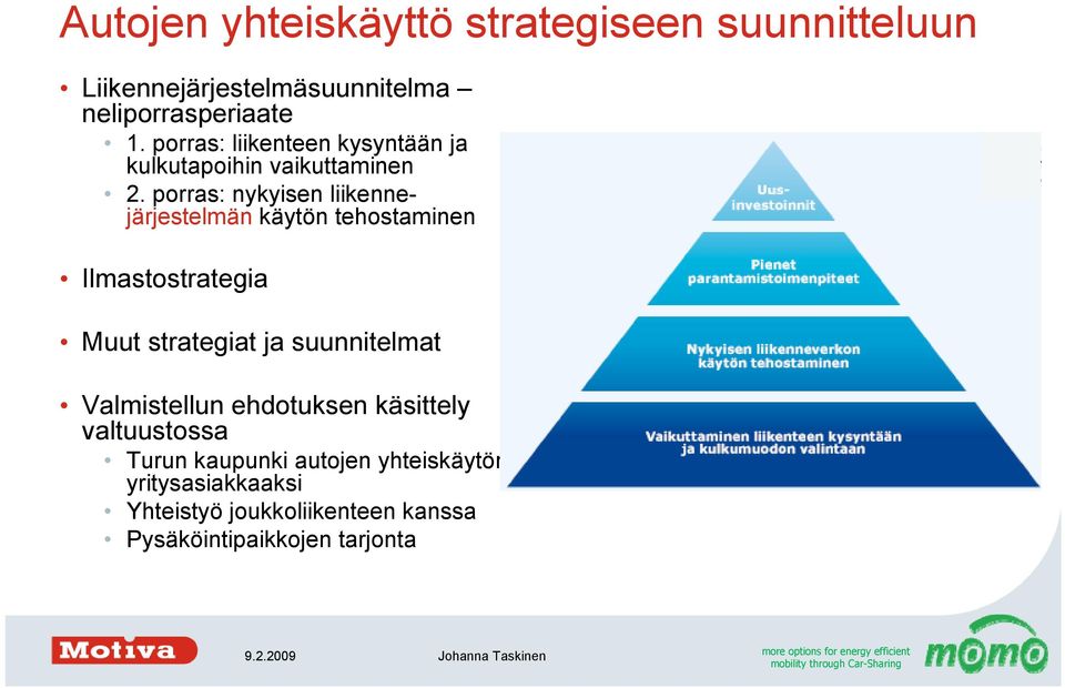 porras: nykyisen liikennejärjestelmän käytön tehostaminen Ilmastostrategia Muut strategiat ja suunnitelmat