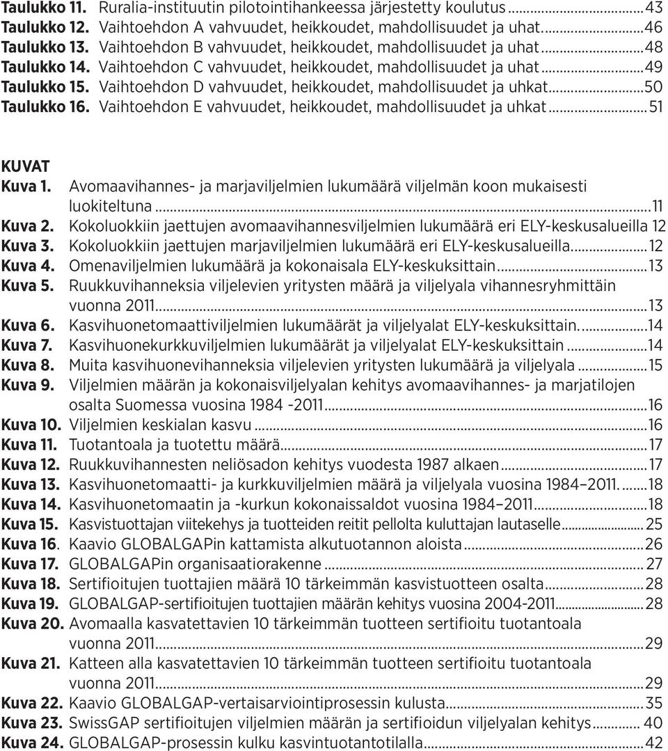 Vaihtoehdon D vahvuudet, heikkoudet, mahdollisuudet ja uhkat....50 Taulukko 16. Vaihtoehdon E vahvuudet, heikkoudet, mahdollisuudet ja uhkat...51 KUVAT Kuva 1.