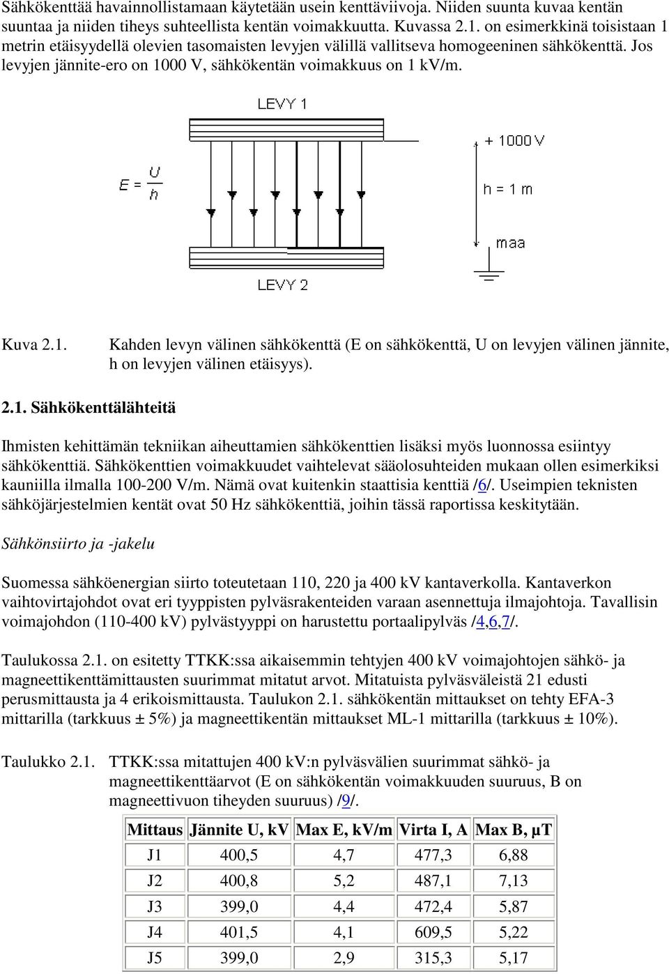 2.1. Sähkökenttälähteitä Ihmisten kehittämän tekniikan aiheuttamien sähkökenttien lisäksi myös luonnossa esiintyy sähkökenttiä.