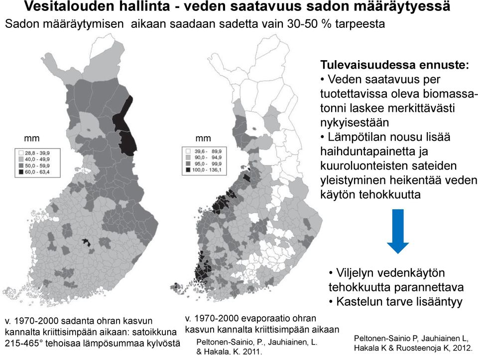 tehokkuutta v. 1970-2000 sadanta ohran kasvun kannalta kriittisimpään aikaan: satoikkuna 215-465 tehoisaa lämpösummaa kylvöstä v.