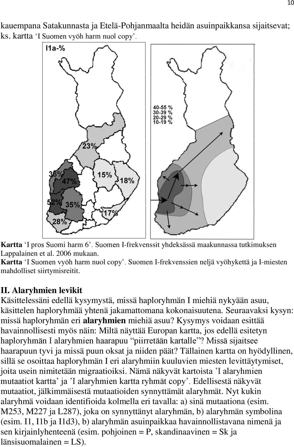 Suomen I-frekvenssien neljä vyöhykettä ja I-miesten mahdolliset siirtymisreitit. II.