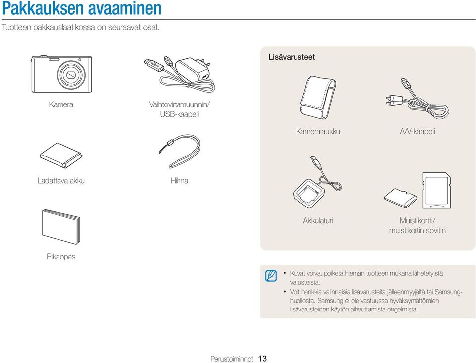 Muistikortti/ muistikortin sovitin Pikaopas Kuvat voivat poiketa hieman tuotteen mukana lähetetyistä varusteista.