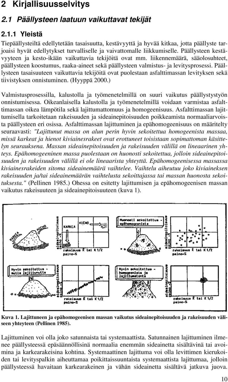 Päällysteen tasaisuuteen vaikuttavia tekijöitä ovat puolestaan asfalttimassan levityksen sekä tiivistyksen onnistuminen. (Hyyppä 2000.