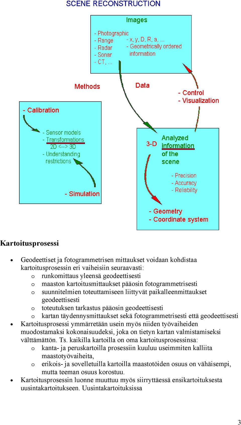 fotogrammetrisesti että geodeettisesti Kartoitusprosessi ymmärretään usein myös niiden työvaiheiden muodostamaksi kokonaisuudeksi, joka on tietyn kartan valmistamiseksi välttämättön. Ts.