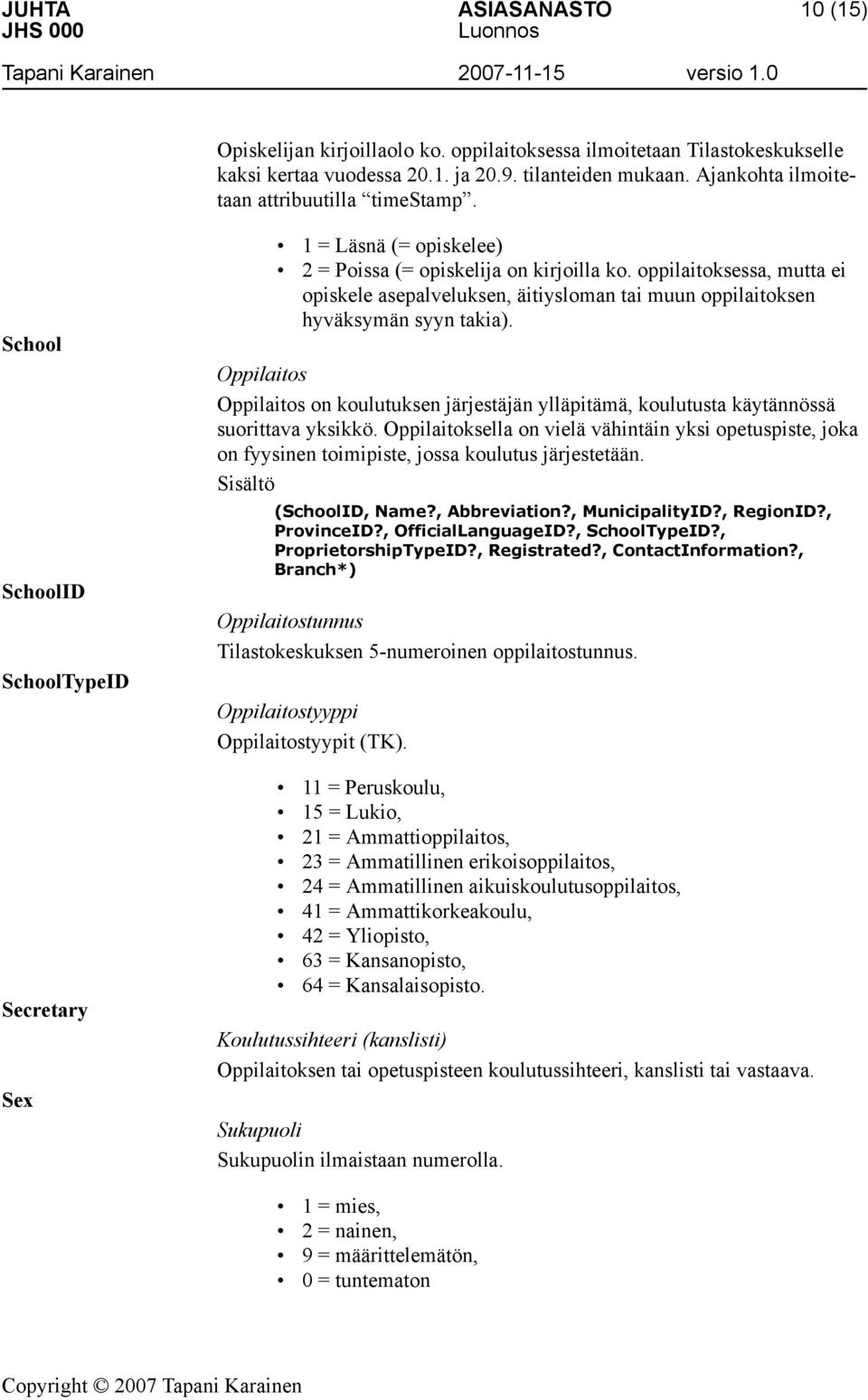 oppilaitoksessa, mutta ei opiskele asepalveluksen, äitiysloman tai muun oppilaitoksen hyväksymän syyn takia).