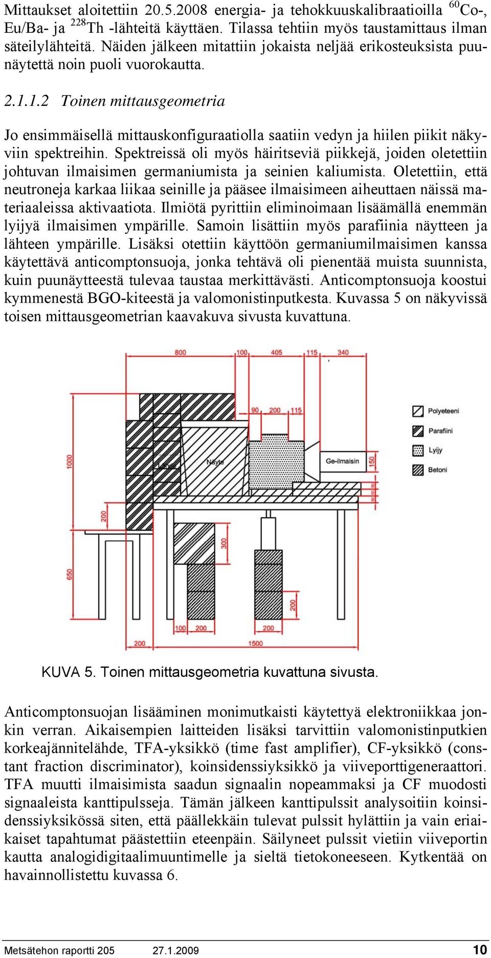 1.2 Toinen mittausgeometria Jo ensimmäisellä mittauskonfiguraatiolla saatiin vedyn ja hiilen piikit näkyviin spektreihin.