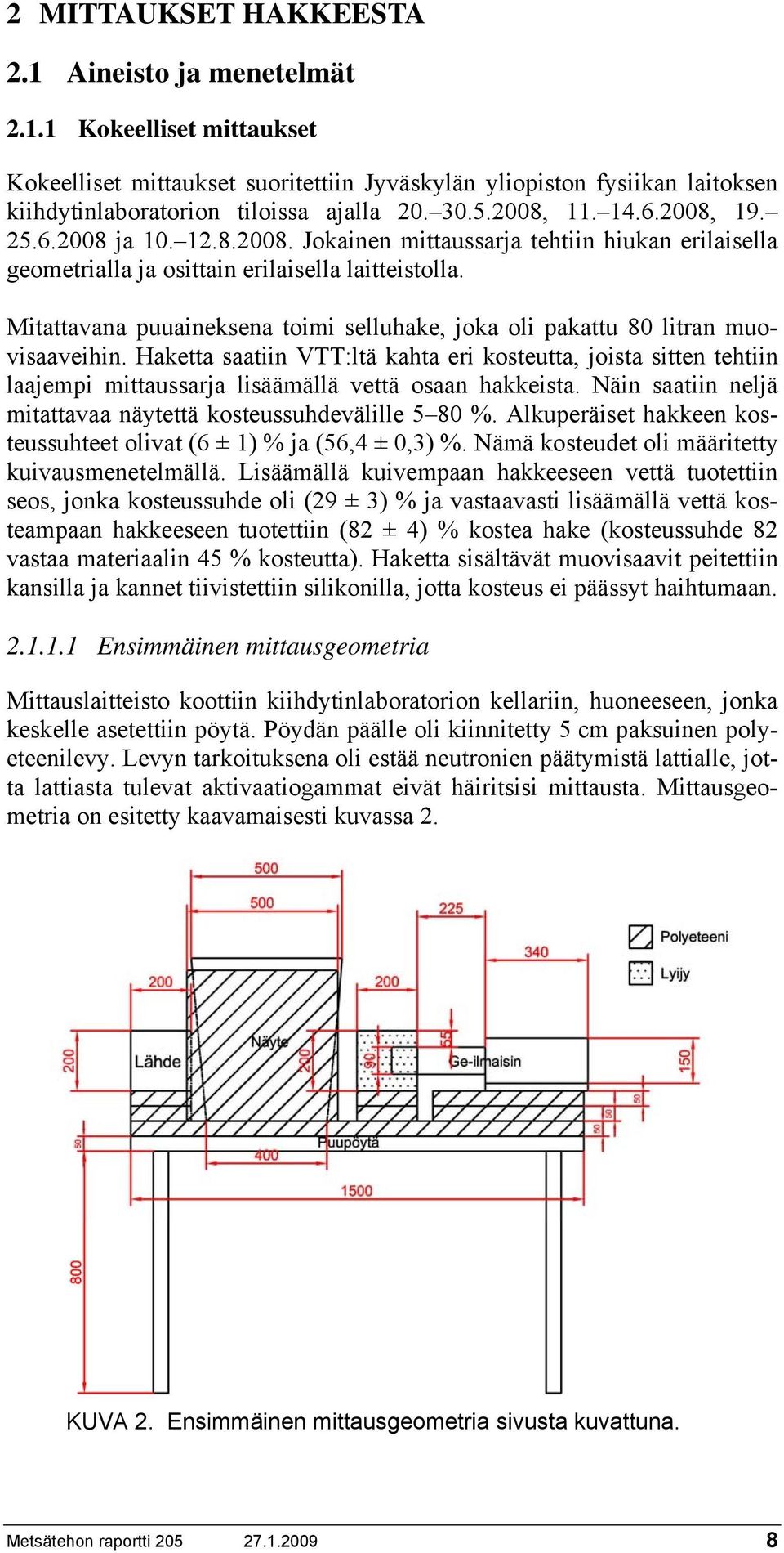 Mitattavana puuaineksena toimi selluhake, joka oli pakattu 80 litran muovisaaveihin.