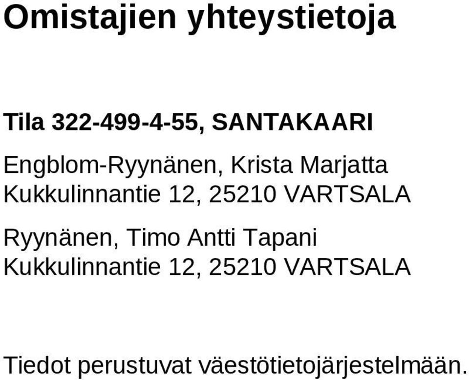 25210 VARTSALA Ryynänen, Timo Antti Tapani
