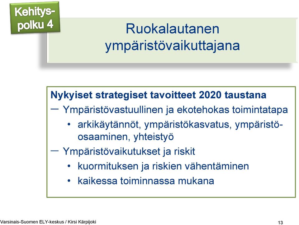 ympäristöosaaminen, yhteistyö Ympäristövaikutukset ja riskit kuormituksen ja riskien