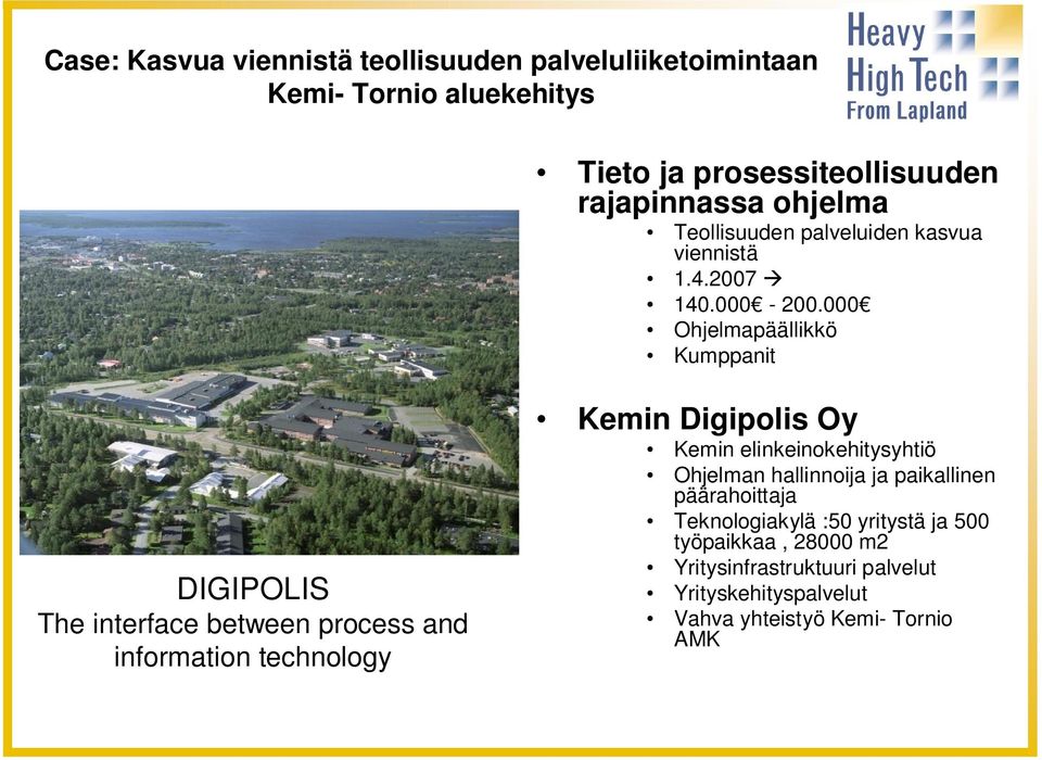 000 Ohjelmapäällikkö Kumppanit DIGIPOLIS The interface between process and information technology Kemin Digipolis Oy Kemin