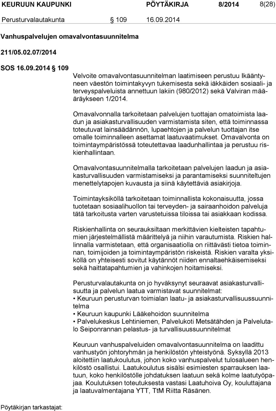 2014 Vanhuspalvelujen omavalvontasuunnitelma 211/05.02.