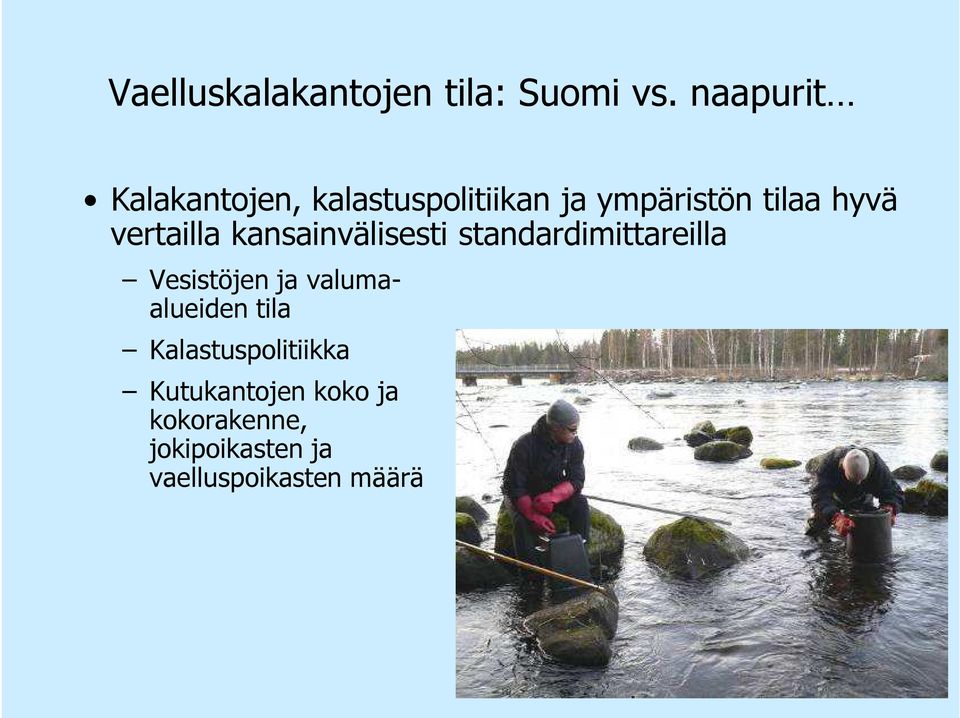 vertailla kansainvälisesti standardimittareilla Vesistöjen ja