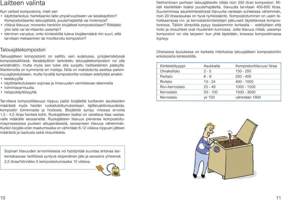 tekninen varustus: onko kiinteistöltä tuleva biojätemäärä niin suuri, että tarvitaan mekaaninen tai moottoroitu kompostori?